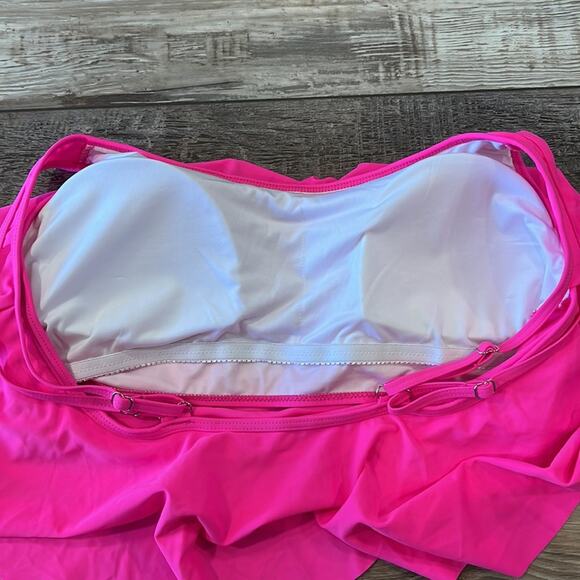 Shein Plus Pink Double Adjustable Strap Hanky Hem Flowy Tankini Top 3XL - Picture 9 of 12